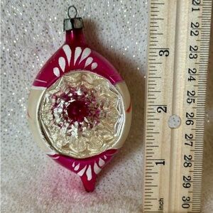 Vintage hand painted Pink and Cream Reflector Ornament Poland
